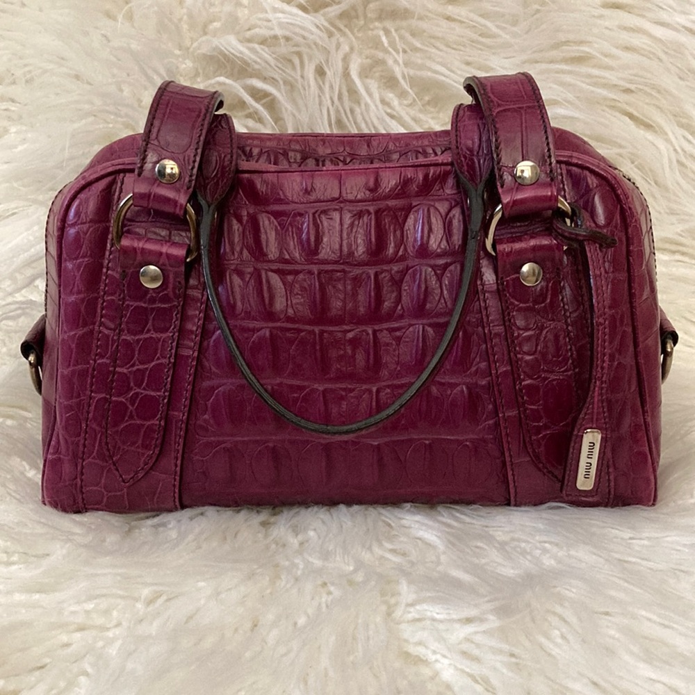 [MIU MIU] Vintage Croc Embossed Leather Satchel